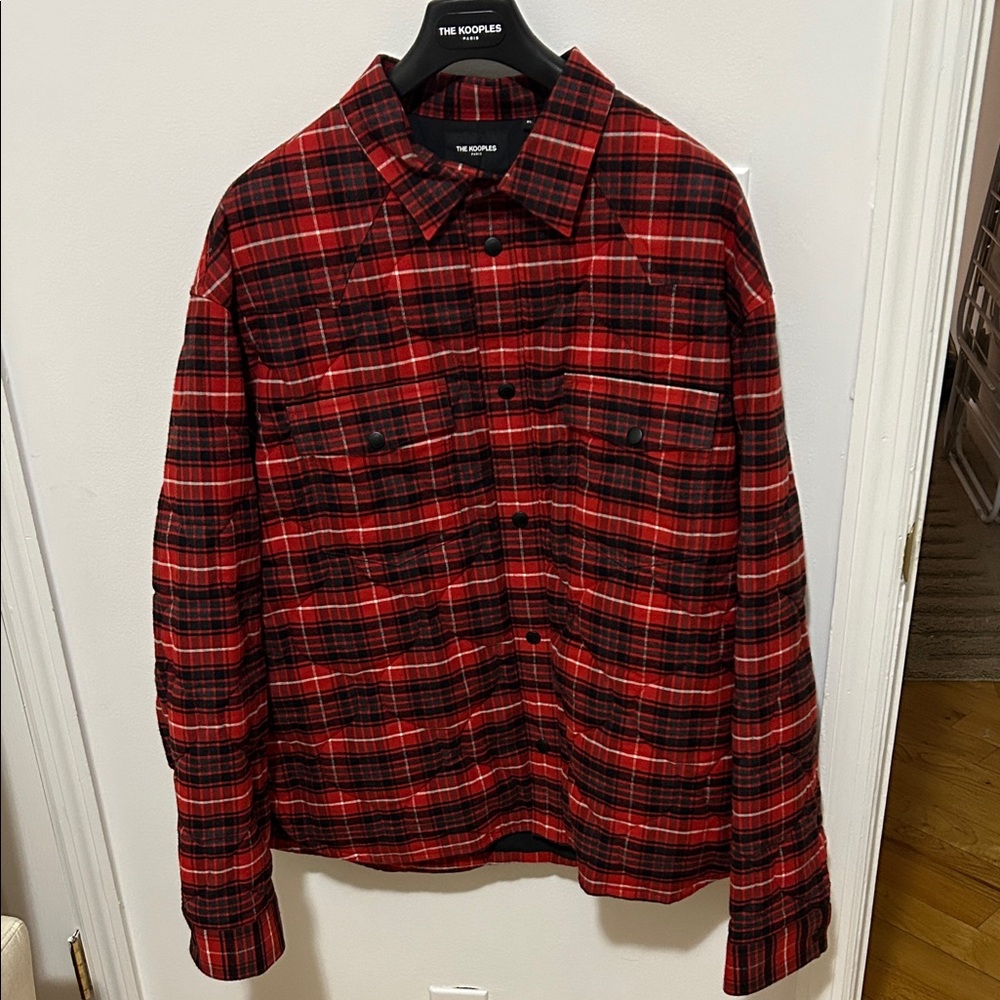 The Kooples Red and Black Lightweight Plaid Jacket